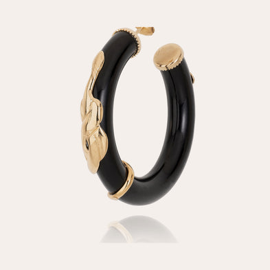 Boucles d'oreilles créoles Cobra petit modèle acétate dorées - Noir