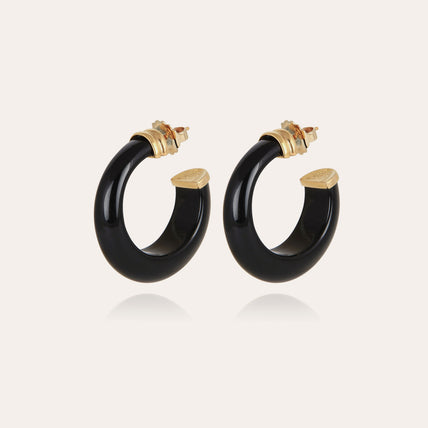 Abalone gold acetate hoop earrings - Black