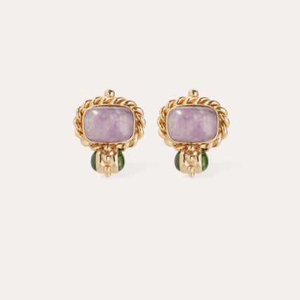 Boucles d'oreilles Amarante cabochons dorées - Améthyste