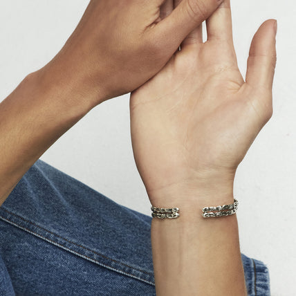 Bracelet jonc Liane croisé grand modèle argenté