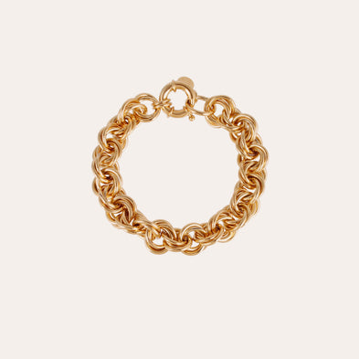 Large gold interlinked round chain bracelet
