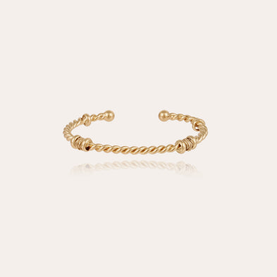 Wide twisted gold bangle bracelet