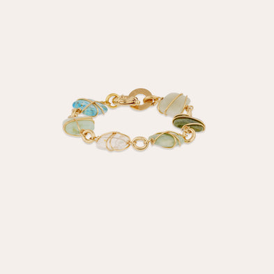 Bracelet Rainbow Square Multi petit modèle doré - Turquoise, Vesonite, Amazonite & Cristal