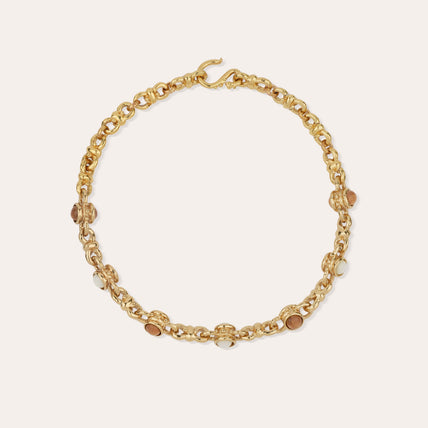 Collier Amarante cabochons multi doré - Nacre blanche & Bois