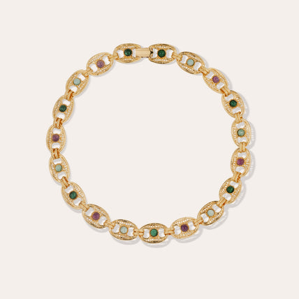 Collier Carthage doré - Malachite, Améthyste & Amazonite