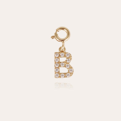 Gold-plated letter B charm pendant with rhinestones