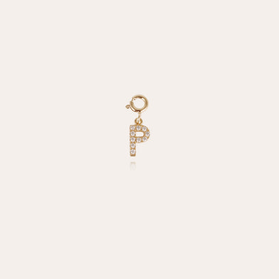 Gold rhinestone letter P charm pendant