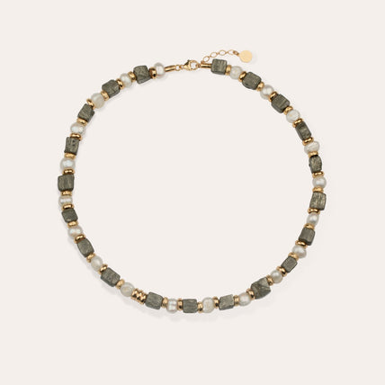 Collier Jamie doré - Nacre blanche & Pyrite