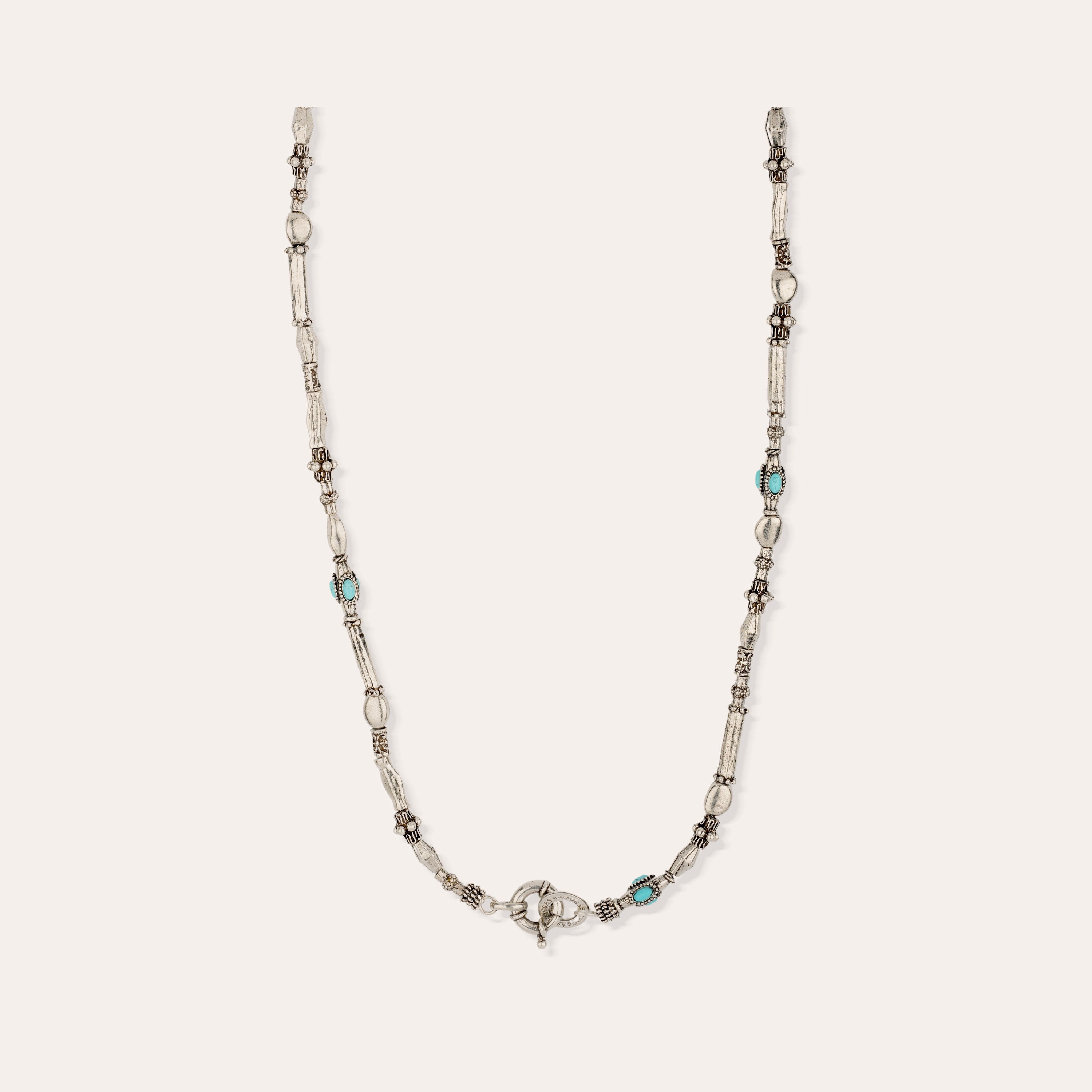 Kali Necklace with medium size Cabochons,silver-plated Turquoise