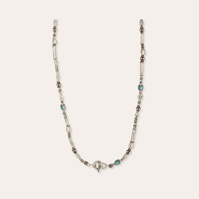 Collier Kali cabochons moyen modèle argenté - Turquoise Matrix