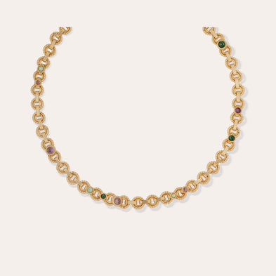 Collier Mistral doré - Malachite, Amazonite & Améthyste