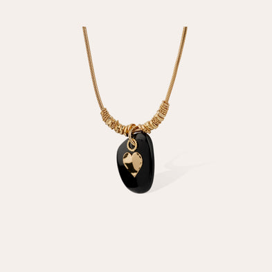 Collier Galet doré - Onyx Noir