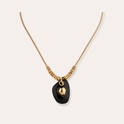 Collier Galet doré - Onyx Noir
