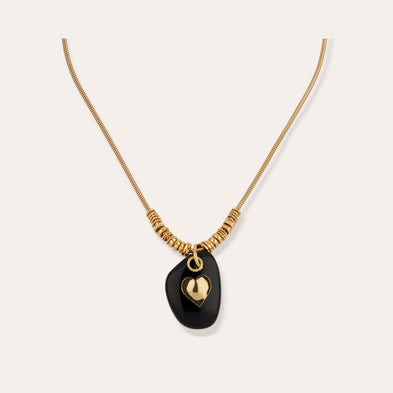 Collier Galet doré - Onyx Noir