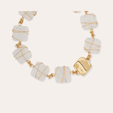 Collier Rainbow square doré - Cristal de roche