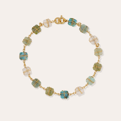 Collier Rainbow Square Multi petit modèle doré - Turquoise, Vesonite, Amazonite & Cristal