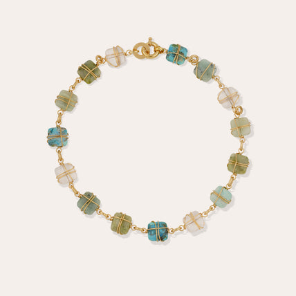Collier Rainbow Square Multi petit modèle doré - Turquoise, Vesonite, Amazonite & Cristal