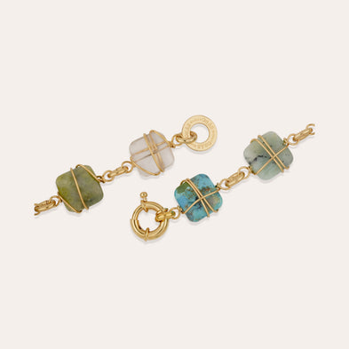 Collier Rainbow Square Multi petit modèle doré - Turquoise, Vesonite, Amazonite & Cristal