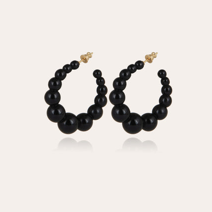 Pendientes de aro Andy « small size » de acetato dorado - Negro