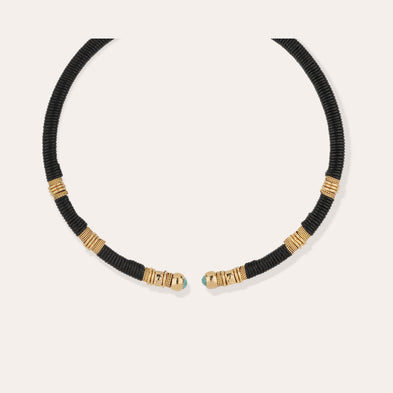 Sari gold-plated necklace - Leather & turquoise