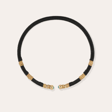 Sari gold-plated necklace - Leather & turquoise