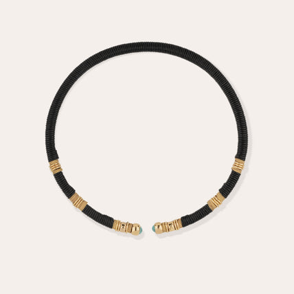 Collier Sari doré - Cuir & turquoise