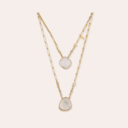 Collier Scapulaire Serti doré - Cristal & Nacre blanche