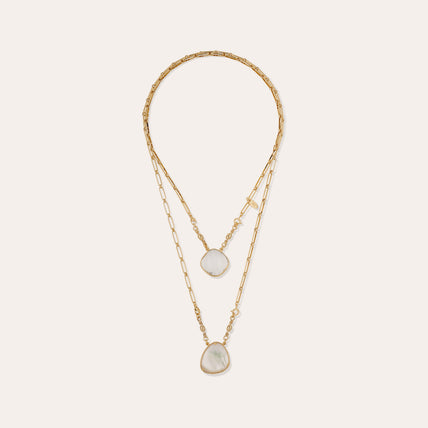 Collier Scapulaire Serti doré - Cristal & Nacre blanche