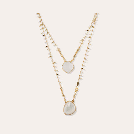 Gold-Plated Scapular Necklace - White Mother-of-Pearl & Crystal