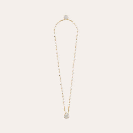 Gold-Plated Scapular Necklace - White Mother-of-Pearl & Crystal