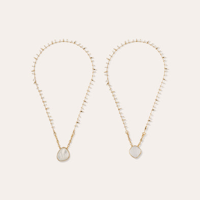 Collier Scapulaire Serti doré - Nacre blanche & Cristal