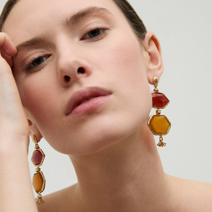 Boucles d'oreilles Silenza dorées - Calcite rouge & jaune