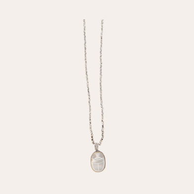 Lucky Scarabée fine silver-plated Long Necklace - White Mother-of-Pearl