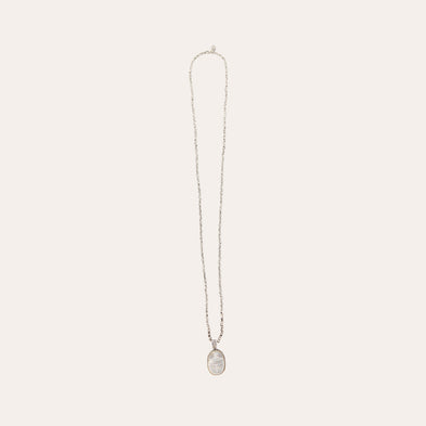 Lucky Scarabée fine silver-plated Long Necklace - White Mother-of-Pearl