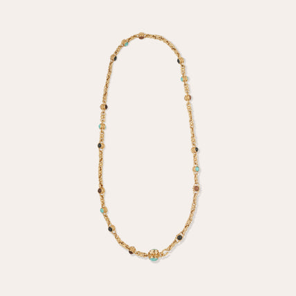 Sautoir Amarante multi doré - Turquoise, Bois & Basalt noir