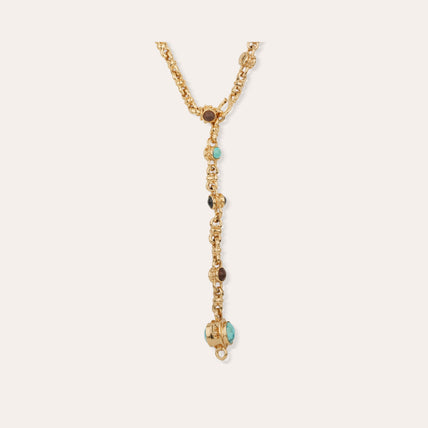 Sautoir Amarante multi doré - Turquoise, Bois & Basalt noir