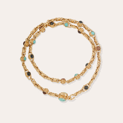 Sautoir Amarante multi doré - Turquoise, Bois & Basalt noir