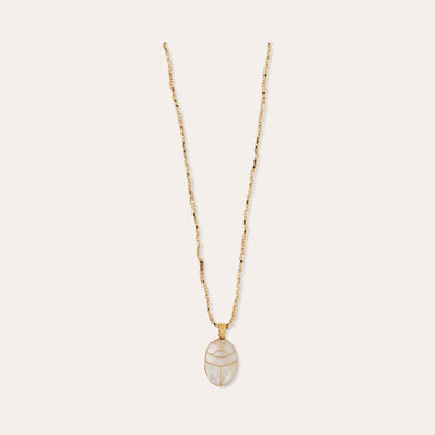 Lucky Scarab Gold Long Necklace - White Mother-of-Pearl