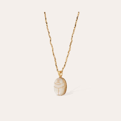 Lucky Scarab Gold Long Necklace - White Mother-of-Pearl