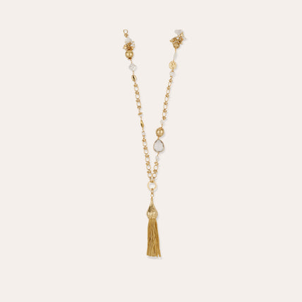 Long necklace Pompom gold - White mother-of-pearl
