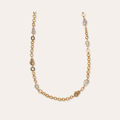 Rainbow Biwa gold long necklace
