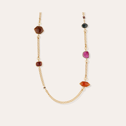 Sautoir Silene doré - Cornaline & Agate Verte