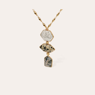 Sautoir Silenza doré - Opale blanche, Jaspe dalmatien & Agate verte