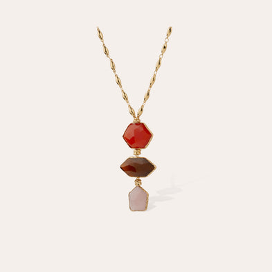 Sautoir Silenza doré - Calcite & Quartz rose