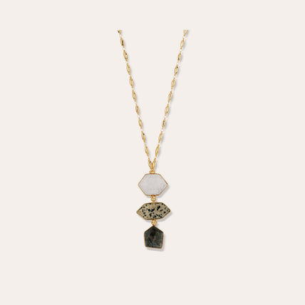 Sautoir Silenza doré - Opale blanche, Jaspe dalmatien & Agate verte
