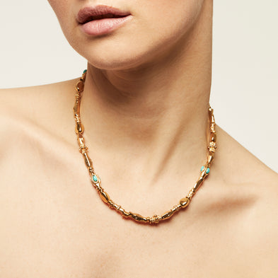 Collier Kali cabochons doré - Turquoise
