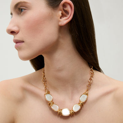 Collier Sirena doré - Nacre blanche