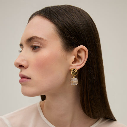 Boucles d'oreilles Rainbow Square petit modèle dorées - Cristal de roche