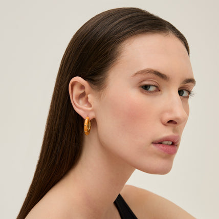 Boucles d'oreilles créoles Bambou émail dorées