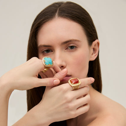 Bague Arty Chevalière dorée - Turquoise